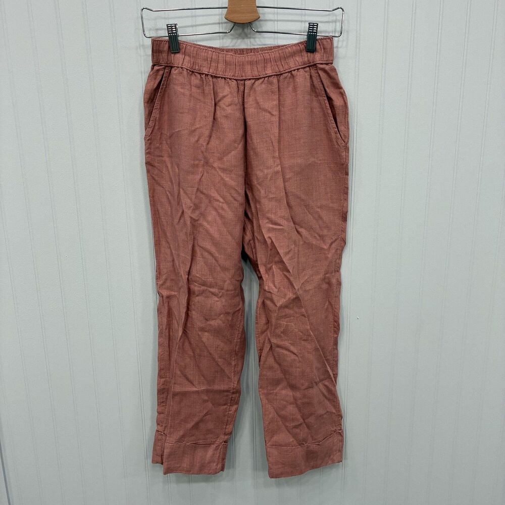 Sigrid Olsen Women's Small Salmon Pink Linen Elastic Waist Straight Crop Pants